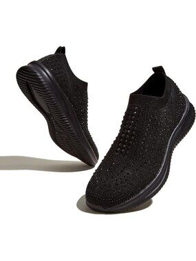 Rhinestone Slip-On Walking Shoes for Women - Breathable & Stylish Comfort